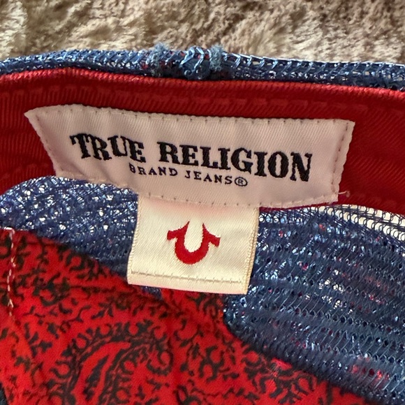 True Religion Red and Blue Distressed Cap